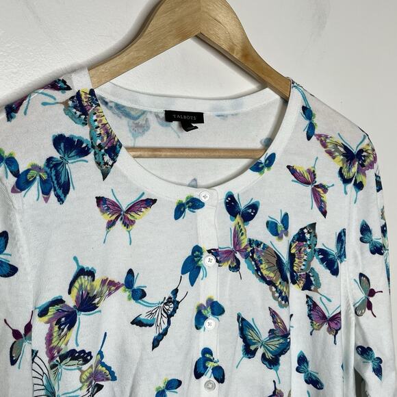Butterfly Print Cardigan Womens Size L Talbots Fairy Nature Twee Lightweight - Picture 2 of 6
